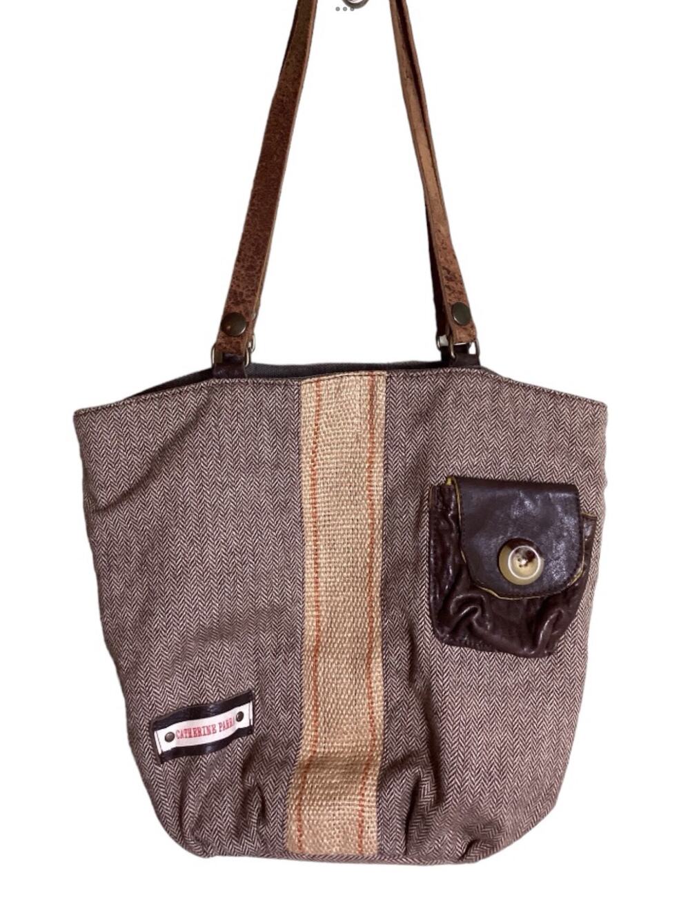 Catherine Parra Tote Women Herringbone Boho Leather Strap Artsy dark Academia